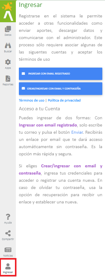 Opciones de autenticación en el sistema