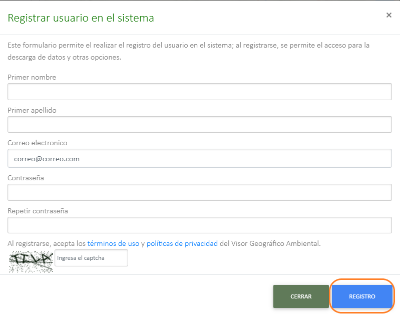 Formulario de registro de usuario