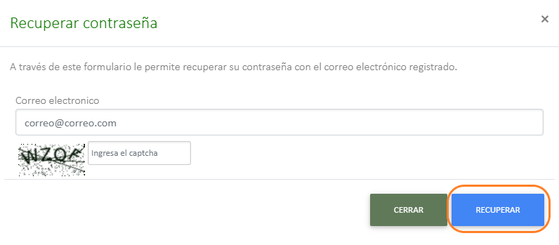 Formulario de recuperación de contraseña