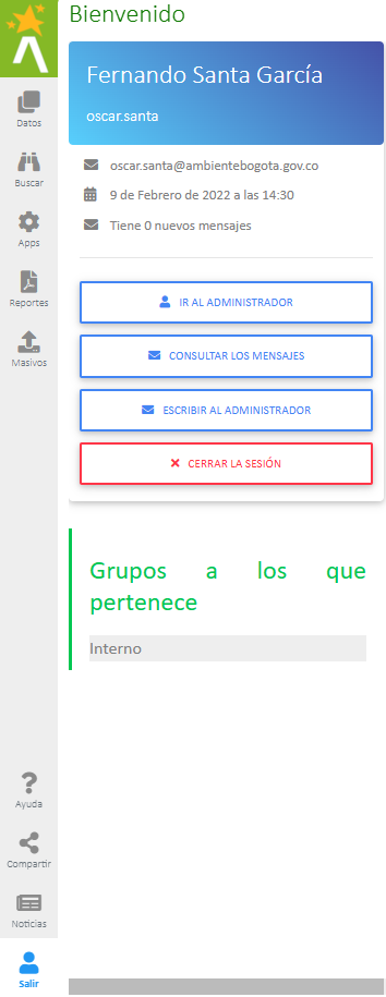 Menú de usuario autenticado